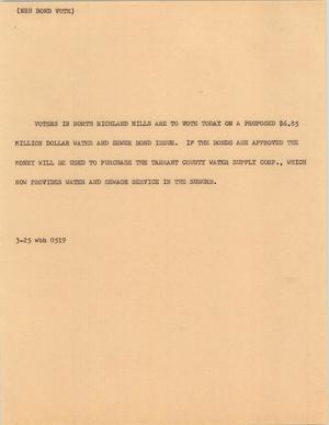 Primary view of object titled '[News Script: NRH bond vote]'.