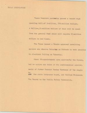 Primary view of object titled '[News Script: Texas Legislation]'.