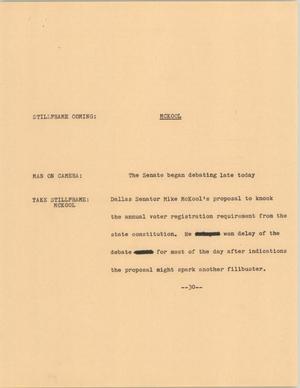 Primary view of object titled '[News Script: McKool]'.