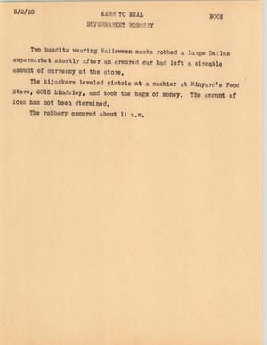 Primary view of object titled '[News Script: Supermarket robbery]'.