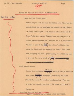 Primary view of object titled '[News Script: Hijacked airliner]'.