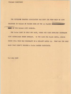 Primary view of object titled '[News Script: Dallas election]'.
