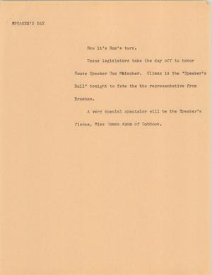 Primary view of object titled '[News Script: Speaker's Day]'.