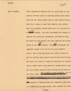 Primary view of object titled '[News Script: Holdup]'.