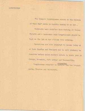 Primary view of object titled '[News Script: Longshoremen]'.