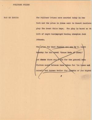 Primary view of object titled '[News Script: Pulitzer Prizes]'.