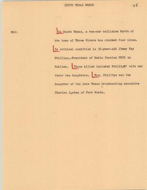 Primary view of object titled '[News Script: South Texas wreck]'.