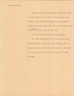 Primary view of object titled '[News Script: Texoma drownings]'.