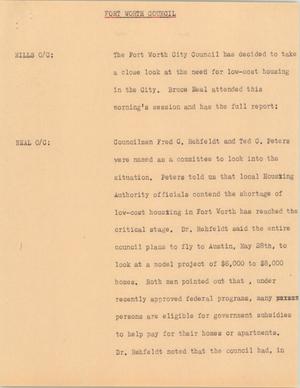 Primary view of object titled '[News Script: Fort Worth Council]'.