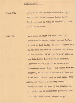 Primary view of object titled '[News Script: Hospital open]'.