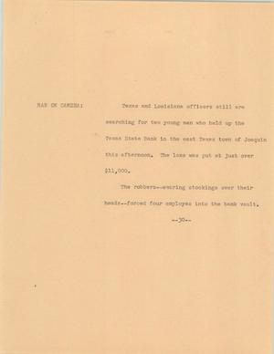 Primary view of object titled '[News Script: Bank Robbery]'.