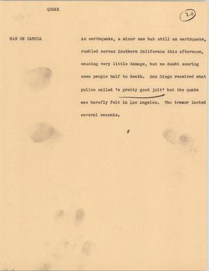 Primary view of object titled '[News Script: Quake]'.