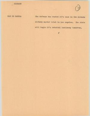 Primary view of object titled '[News Script: Sirhan]'.
