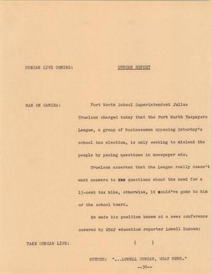 Primary view of object titled '[News Script: Duncan]'.