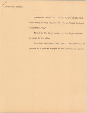 Primary view of object titled '[News Script: Postmaster General]'.