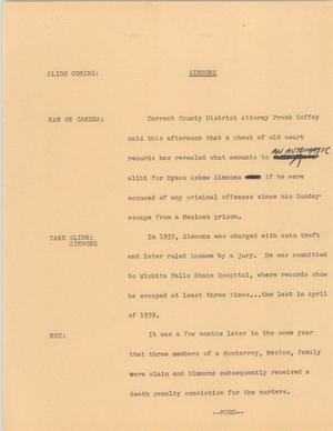 Primary view of object titled '[News Script: Simmons]'.