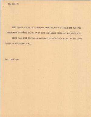 Primary view of object titled '[News Script: Fort Worth shoot]'.