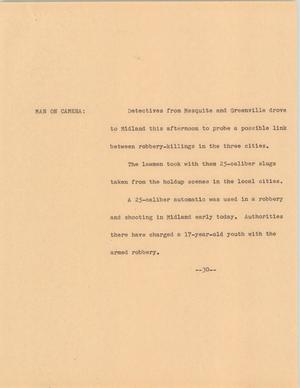 Primary view of object titled '[News Script: Robberies]'.
