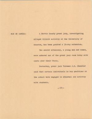 Primary view of object titled '[News Script: University of Houston]'.