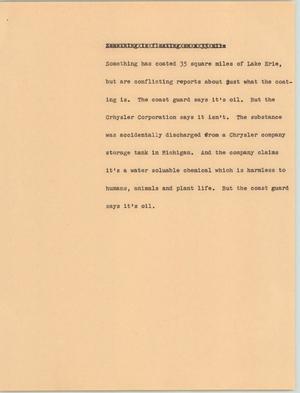 Primary view of object titled '[News Script: Lake Erie]'.