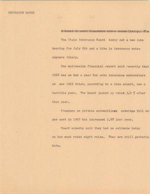 Primary view of object titled '[News Script: Insurance rates]'.