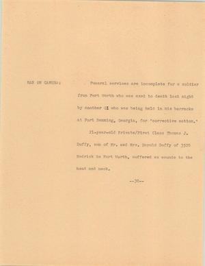 Primary view of object titled '[News Script: Duffy]'.
