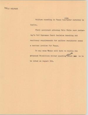 Primary view of object titled '[News Script: Texas Welfare]'.