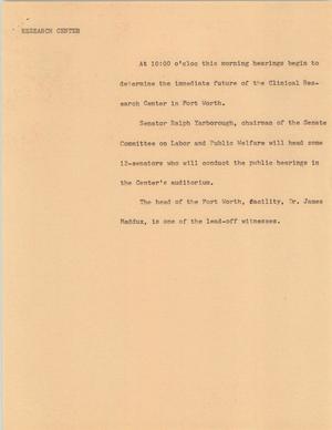 Primary view of object titled '[News Script: Research center]'.