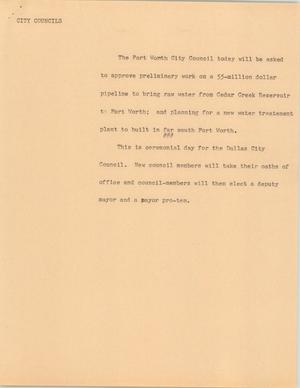 Primary view of object titled '[News Script: City Councils]'.