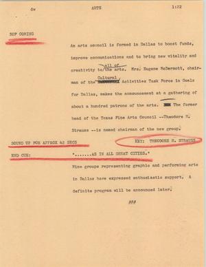 Primary view of object titled '[News Script: Arts]'.