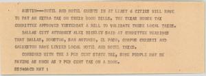 Primary view of object titled '[News Script: Hotel and motel tax]'.