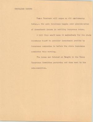 Primary view of object titled '[News Script: Insurance income]'.