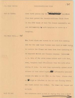 Primary view of object titled '[News Script: Sherwin Williams fire]'.