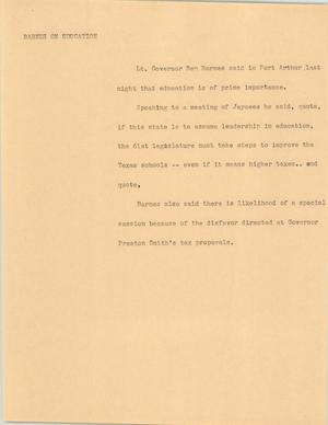 Primary view of object titled '[News Script: Barnes on Education]'.