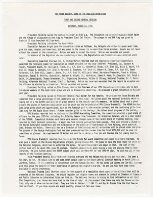 Primary view of object titled '[Minutes for the TXSSAR First and Second General Session: March 13, 1993]'.