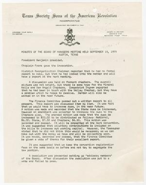 Primary view of object titled '[Minutes for the TXSSAR Board of Managers Meeting: September 15, 1979]'.