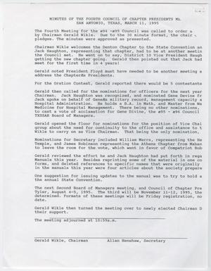 Primary view of object titled '[Minutes for the TXSSAR Council of Chapter Presidents Meeting: March 11, 1995]'.
