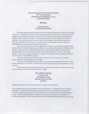 Primary view of object titled '[Minutes for the TXSSAR Annual Meeting: March 20 - 22, 2009]'.