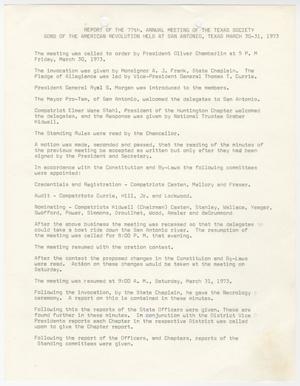 Primary view of object titled '[Minutes for the TXSSAR Annual Meeting: March 30 - 31, 1973]'.