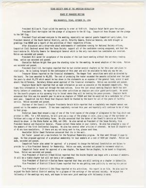Primary view of object titled '[Minutes for the TXSSAR Board of Managers Meeting: October 29, 1994]'.