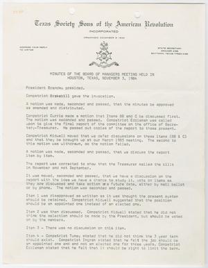 Primary view of object titled '[Minutes for the TXSSAR Board of Managers Meeting: November 3, 1984]'.
