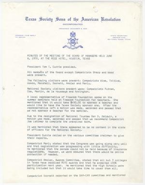 Primary view of object titled '[Minutes for the TXSSAR Board of Managers Meeting: June 6, 1970]'.