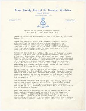 Primary view of object titled '[Minutes for the TXSSAR Board of Managers Meeting: March 7, 1982]'.
