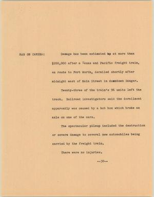 Primary view of object titled '[News Script: Train]'.