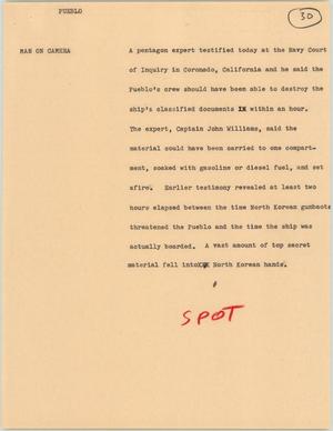 Primary view of object titled '[News Script: Pueblo]'.
