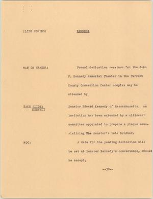 Primary view of object titled '[News Script: Kennedy Memorial Theater]'.