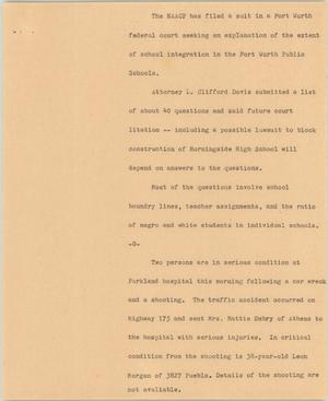 Primary view of object titled '[News Script: NAACP lawsuit and road rage]'.