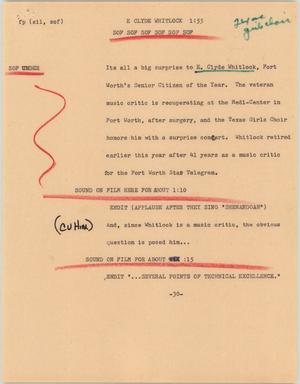 Primary view of object titled '[News Script: E. Clyde Whitlock]'.