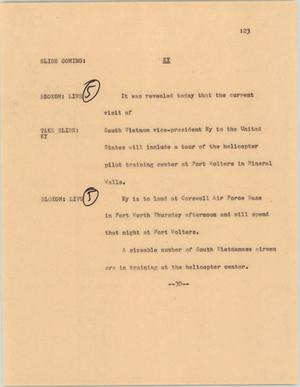 Primary view of object titled '[News Script: Vice President Ky visits U.S.]'.