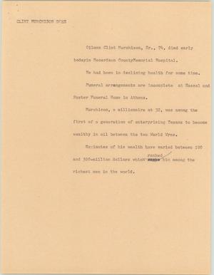Primary view of object titled '[News Script: Clint Murchison dies]'.